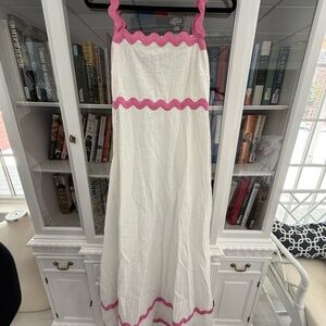 White Maxi Sundress with Pink Ric Rac Trim